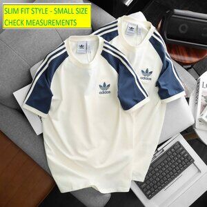 Adidas Classics Original 3 Stripes Tee Shirt Trefoil Retro Men Vanilla Slim Fit